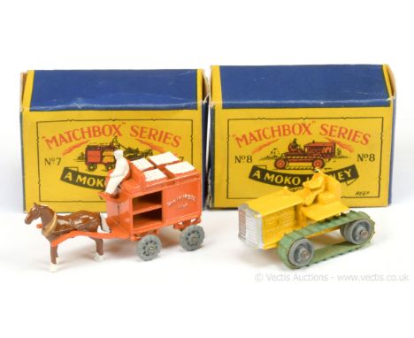 Matchbox Regular Wheels 7a Horsedrawn Milk Float  - orange body, white crates &amp; figure driver , brown horse with white &a