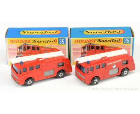 Matchbox Superfast 35a Merryweather Marquis Fire Engine - red body, blue windows and roof lights, grey base, side plastics an