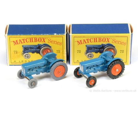 Matchbox Regular Wheels 72a Fordson Major Tractor- blue body, silver grille, 24-tread grey plastic front wheels, orange plast