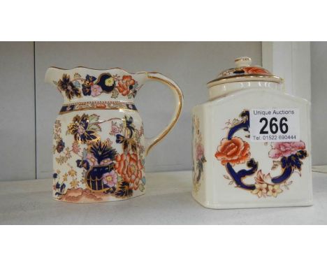 A Mason's jug and tea caddy