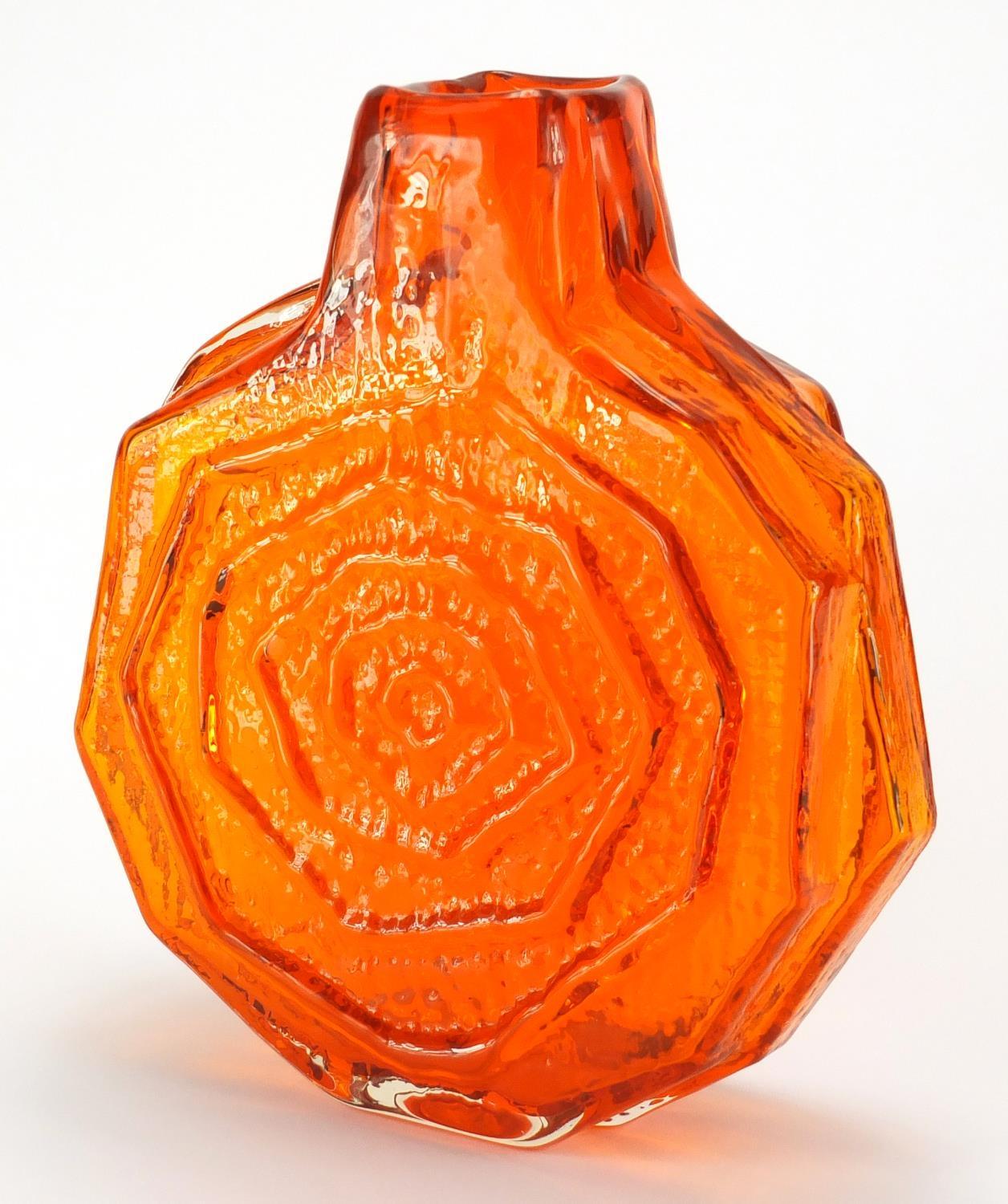 Whitefriars tangerine banjo vase, designed by Geoffrey Baxter, 32cm