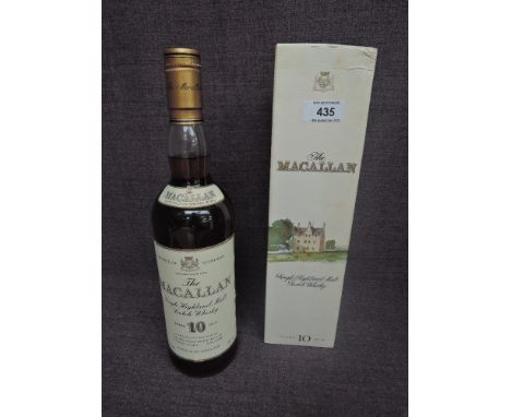 A bottle of The Macallan Single Highland Malt Scotch Whisky 10 Year Old, 75cl, 40% vol, in white card box