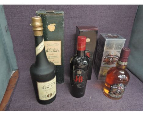 Three bottles of Blended Scotch Whisky, Chivas Regal 12 Year Old in card box, J&amp;B Jet 12 Year Old in card box, both 40% v