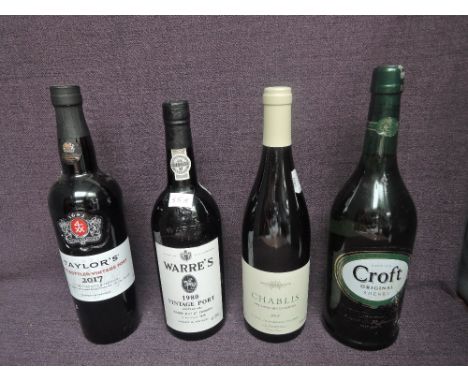 Four bottles of Alcohol, Warres 1980 Vintage Port bottled 1982, 75cl, no strength, Taylors Late Bottled Vintage Port 2017, 75