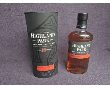 A bottle of Highland Park Single Malt Scotch Whisky, 18 Years Old, pre 2017, bearing printed signature from R Anderson Distil