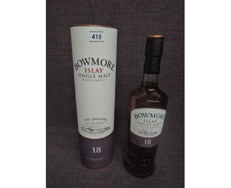 A bottle of Bowmore 18 Year Old Islay Single Malt Scotch Whisky, 700ml, 43% vol in card tube