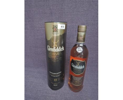A bottle of Glenfiddich 15 Year Old Single Malt Scotch Whisky, distillery edition, 70cl, 51% vol in card tube