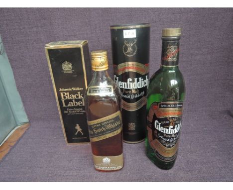 Two bottles of Scotch Whisky, Johnnie Walker Black Label Extra Special 75cl, 40% vol in card box and Glenfiddich Pure Malt, S