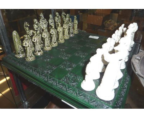 Chess set with celtic ceramic pieces