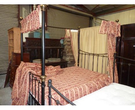 Victorian style 4 poster king size bed with matching bed spread drapes and 2 pairs of curtains