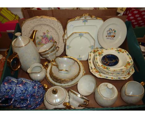 Small Carltonware ash tray, lustreware tea set, little boy blue plate, Alfred Meakin fruit set etc