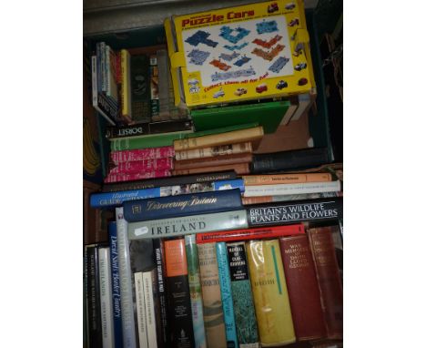 2 boxes of assorted books inc 'Scotlands Lost Houses', 'Illustrated guide to Ireland', 3 volumes of 'Wayside And Woodland Blo