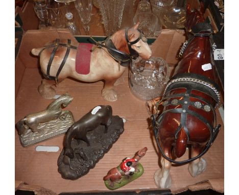 Large ceramic shire horses, Heredities mare and foal figure etc