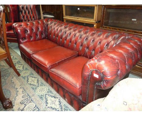 Red leather 3 seat Chesterfield sofa