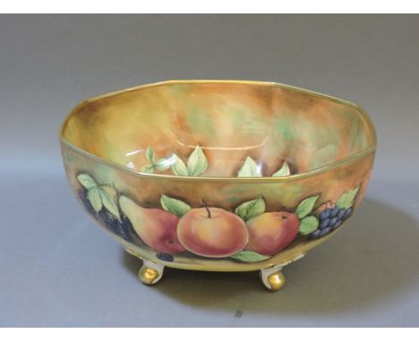 A Staffordshire ceramic fine bone china bowl, hand painted with fruit