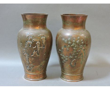 A pair of Japanese bronze vases, 31cm high