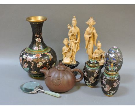 A collection of Oriental items, including a large cloisonné vase, a pair of cloisonné ginger jars with covers, two Japanese r