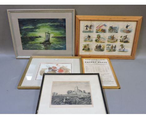 Four pictures, Brabazon Brabazon, Saunders, Robinson Crusoe lithograph, and Lancaster Canal Transport Rates 1839
