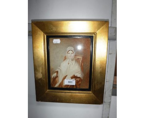 A 19TH CENTURY WATERCOLOUR PORTRAIT of a woman wearing a bonnet, inscribed to the reverse 'Anne Thomas'