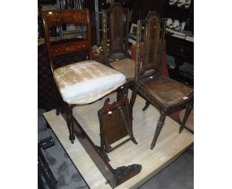 A PAIR OF LOUIS XIV STYLE SIDE CHAIRS with caned seats, a Regency chair with inlaid decoration, a dressing mirror and a wall 