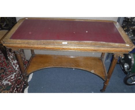 A 19TH CENTURY WALNUT DESK, with fluted legs and classical capitals with makers label 'Frank, Giles & Co, Upholsterers, Kensi