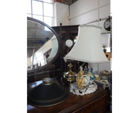 A BRASS DESK LAMP and a Naples figural lamp 