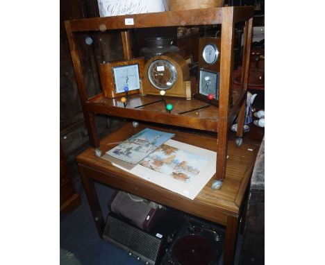 A VINTAGE TROLLEY and a similar fold-over top table