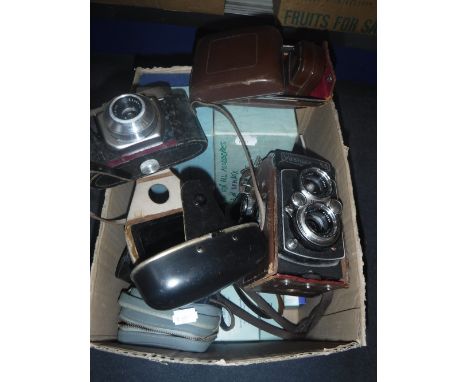 A QUANTITY OF ASSORTED CAMERAS including a Yashika 635 camera and others