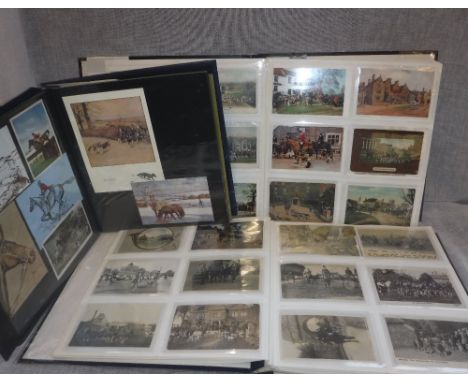 THREE MODERN PHOTOGRAPH ALBUMS containing a large quantity of postcards, Greetings cards and similar items relating to huntin