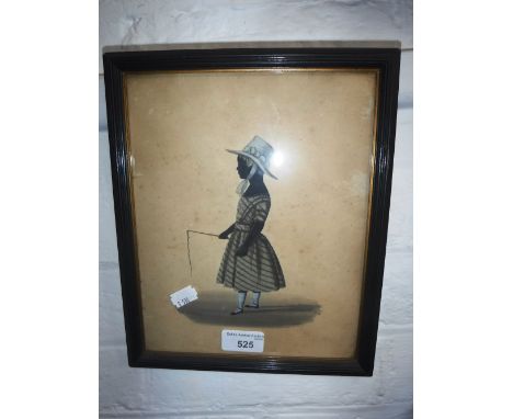A 19TH CENTURY SILHOUETTE PORTRAIT OF A GIRL wearing a straw hat and carrying a whip  