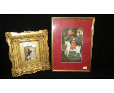 A PORTRAIT MINIATURE OF A LADY'S HEAD AND SHOULDERS, in a fitted gilt frame and one other Indian watercolour (2)