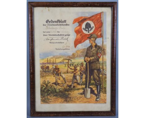 Drittes Reich: Gedenkblatt Reichsarbeitsdienst (RAD), 1935großes Gedenkblatt des RAD, farbig illustrierte Lithographie, oben 
