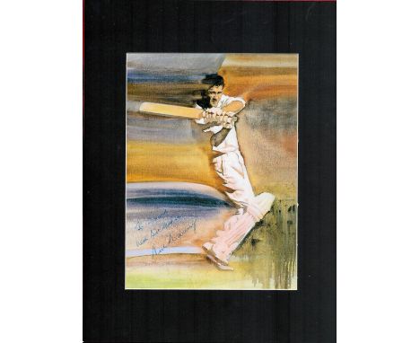 Cricket Legend Neil Harvey Personally Signed Colour Ivan Rose Print Matted to Overall Size of 16x12. Signed in blue biro. Gre