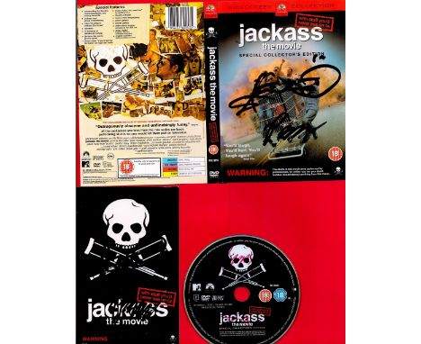 Multi-signed Jackass The Movie DVD featuring signatures from members the original Jackass cast, including Bam Margera, Steve-