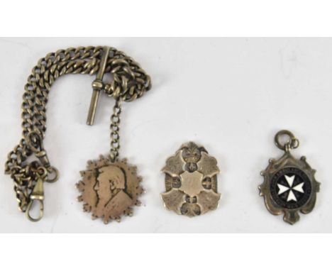 A hallmarked silver Albert chain suspending hallmarked silver fob, length approx 30cm, a St. John's Ambulance silver fob and 