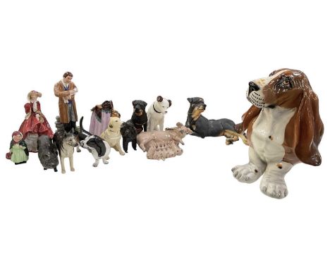 ROYAL DOULTON; three porcelain figures comprising 'Top o' the Hill', 'The Orange Lady', 'Country Veterinary', also a large It