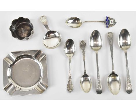 JOHNSTON &amp; CO; three Victorian hallmarked silver teaspoons, Glasgow 1887, a pair of 925 sterling silver coffee spoons, a 