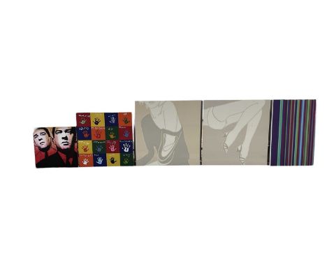 A modern oil on canvas of Ronnie &amp; Reggie Kray, a modern oil on canvas hand print picture, further abstract print on canv