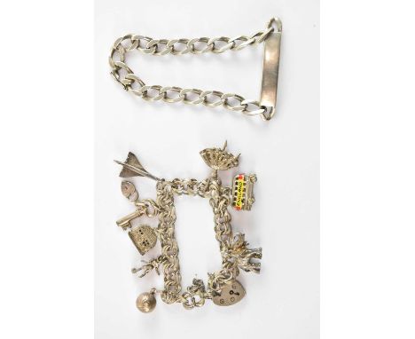 A 925 hallmarked silver flat Cuban link identity bracelet, length approx 20cm, and a 925 hallmarked silver charm bracelet, co