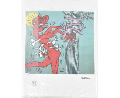 KEITH HARING (1958-1990); a limited edition lithograph, 'St. Sebastian', numbered 138/150, 70 x 50cm, unframed.