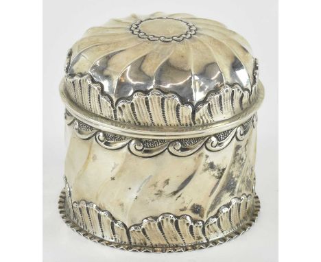 GEORGE NATHAN &amp; RIDLEY HAYES; a late Victorian hallmarked silver tea caddy of cylindrical form, Chester 1897, height 8.5c