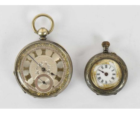 A Continental fine silver pocket watch, the silvered dial set with Roman numerals, diameter of dial excluding winding crown 3