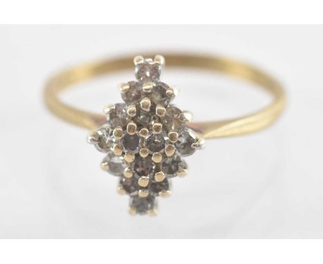A 9ct yellow gold white stone set lozenge shaped ring, size K, approx 1.8g.