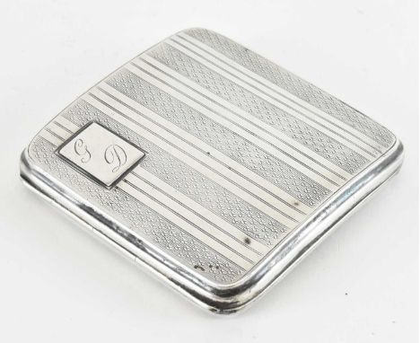 M H MEYER LTD; a George V hallmarked silver cigarette case, Birmingham 1926, 7.5 x 8cm, approx 2.85ozt/89g.