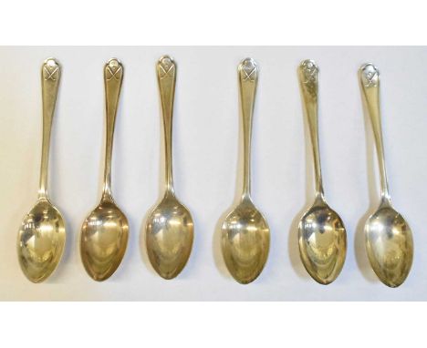 GOLFING INTEREST; a set of six George V hallmarked silver coffee spoons, the finials decoratedwith clubs and ball, Sheffield 