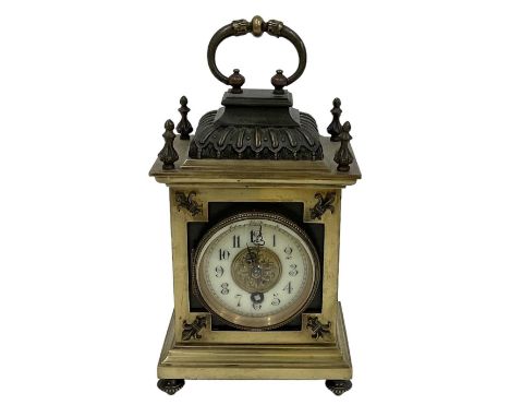 A late 19th century French bronze and gilt metal carriage clock, height 18cm.