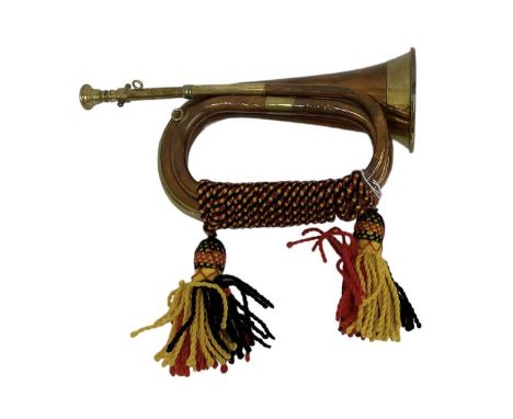 THIBOUVILLE-LAMY &amp; CO OF LONDON; a brass bugle, stamped with maker's name, length 25cm.