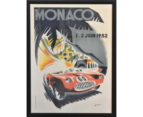 AUTOMOBILIA; a motorsports interest Monaco 1952 lithograph poster, 99 x 67cm, framed and glazed.