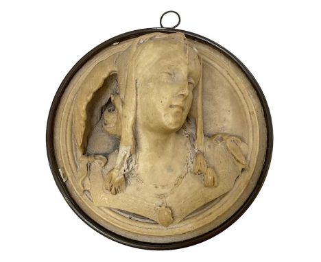 A Grand Tour style brass bound circular portrait bust of a princess, diameter 12cm.