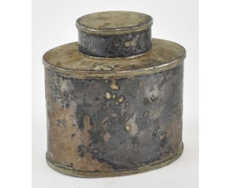 A late Victorian hallmarked silver tea caddy of oval form, Birmingham 1895, height 10cm, approx 5.48ozt/170.8g.
